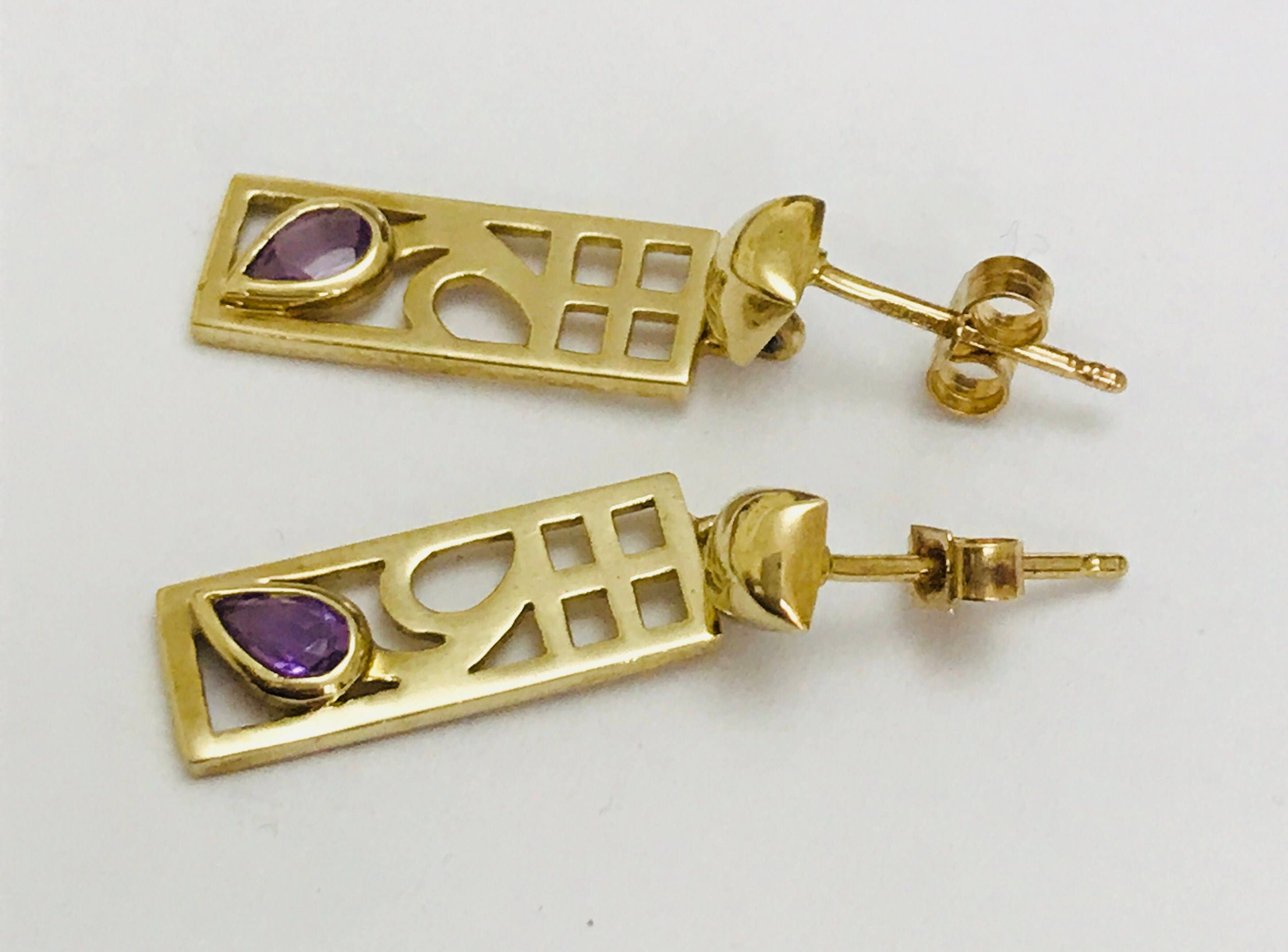 Stunning vintage Art Deco style 9ct gold Amethyst earrings