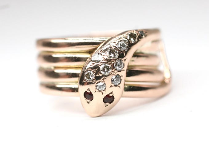 Antique 9ct rose gold Diamond Snake ring - Birmingham 1919 size S 1/2 - 7. 9gms
