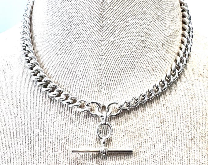 Superb antique heavy 15 3/4 inches sterling silver graduated Albert chain necklace - Birmingham 1911 - 66gms