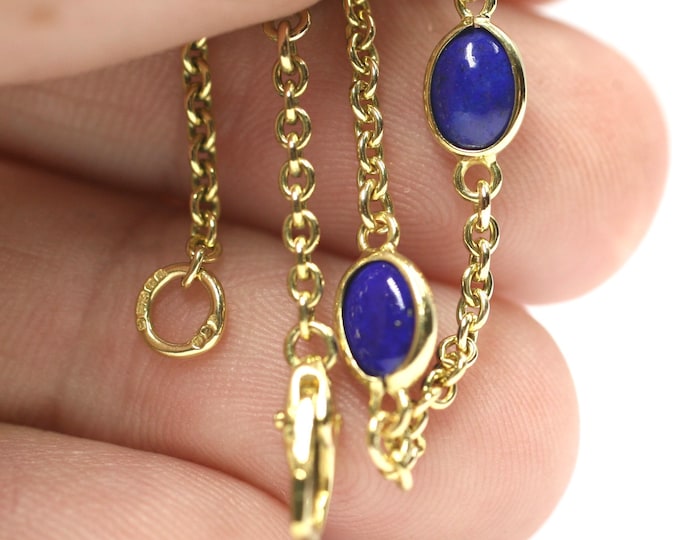 Superb vintage 6 1/4 inch 9ct gold Lapis Lazuli bracelet - hallmarked Birmingham 1985