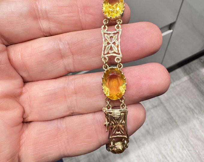 Superb heavy vintage 7 inch 9ct gold Citrine bracelet - hallmarked Birmingham 1975 - 15.6gms