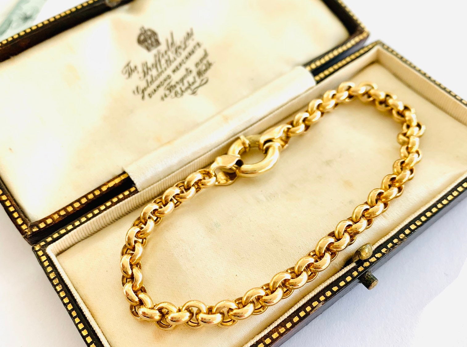 Superb vintage 9ct yellow gold belcher bracelet with bolt ring - fully ...