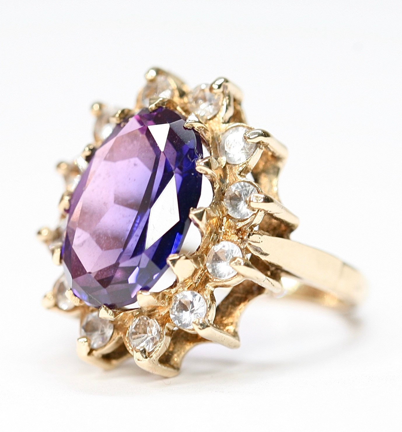 REDUCED ***Superb large vintage 9ct yellow gold Amethyst & Cubic