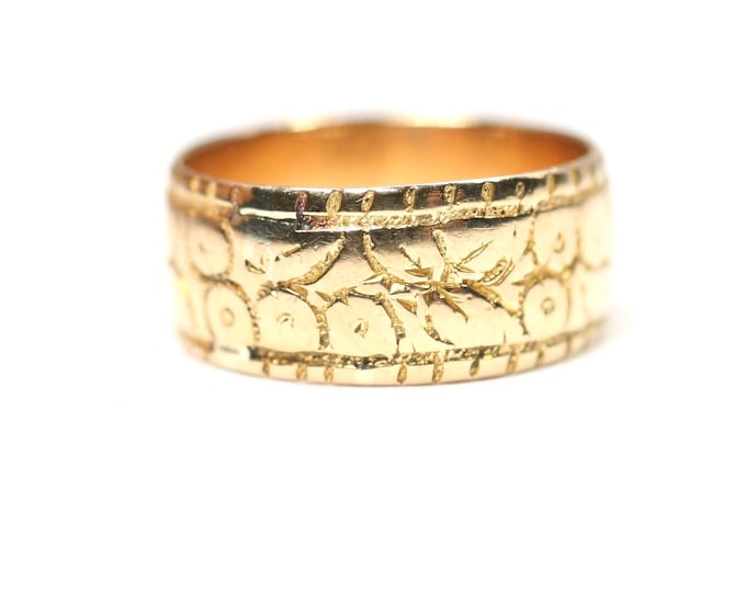 Stunning Victorian 18ct gold embossed ring - Chester 1897 - size M - 5.8gms