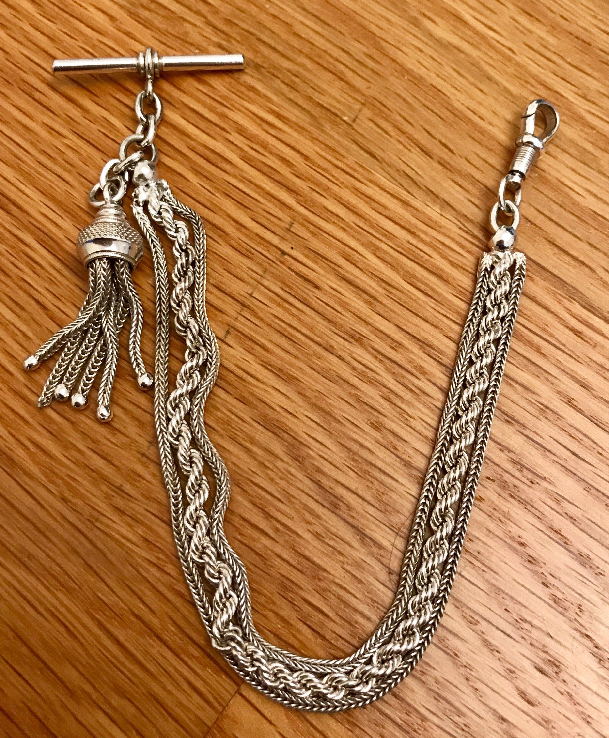 Superb antique Sterling silver ladies Albertina or pocket watch chain