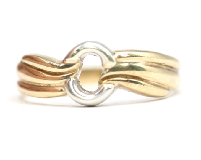 Vintage 9ct white and yellow gold band - fully hallmarked - size L or 5 1/2