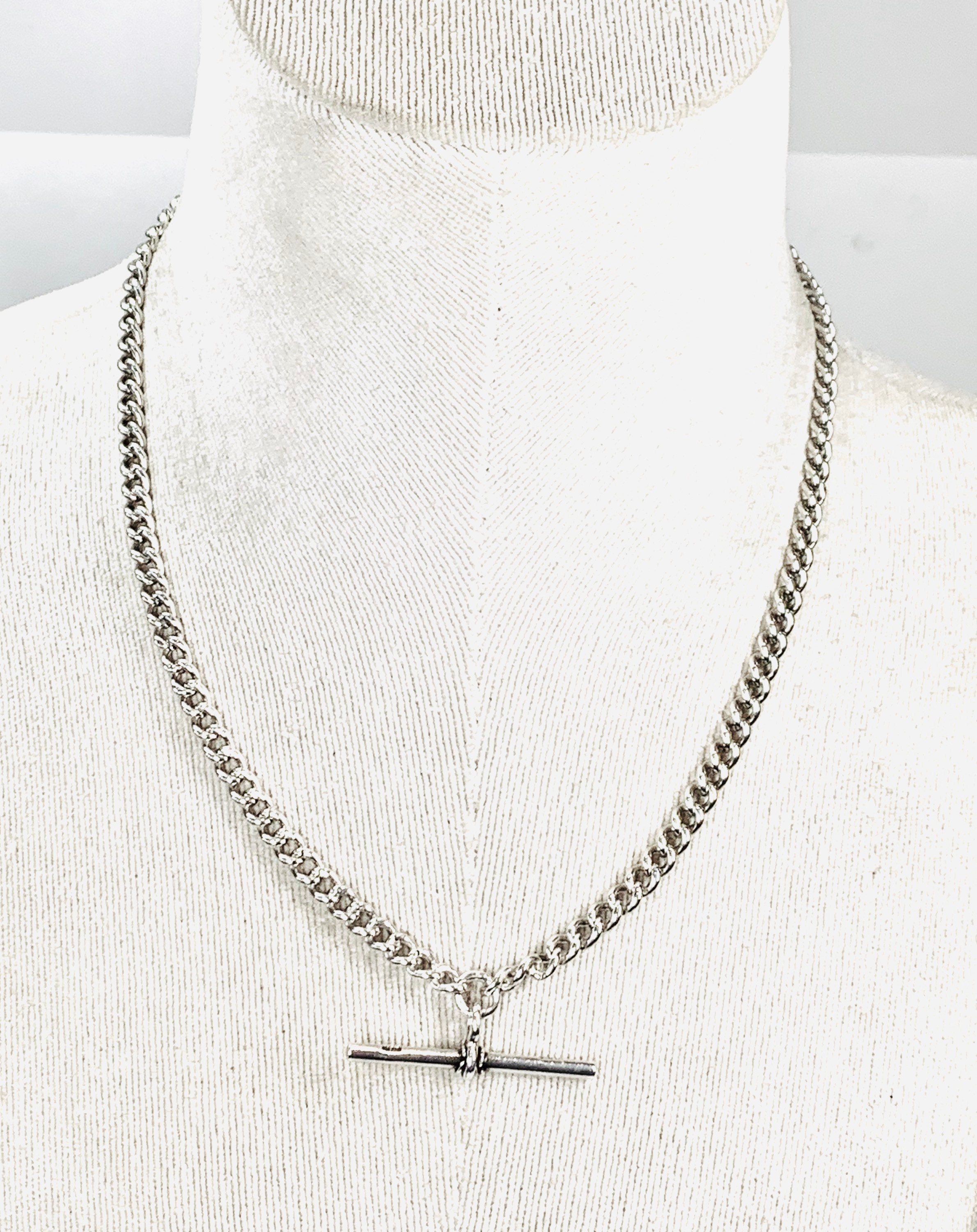 Superb antique Edwardian sterling silver 17 1/2 inch Albert chain