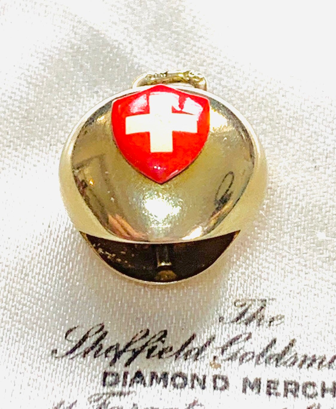 Stunning vintage 9ct gold enamelled Swiss cow bell charm fully hallmarked