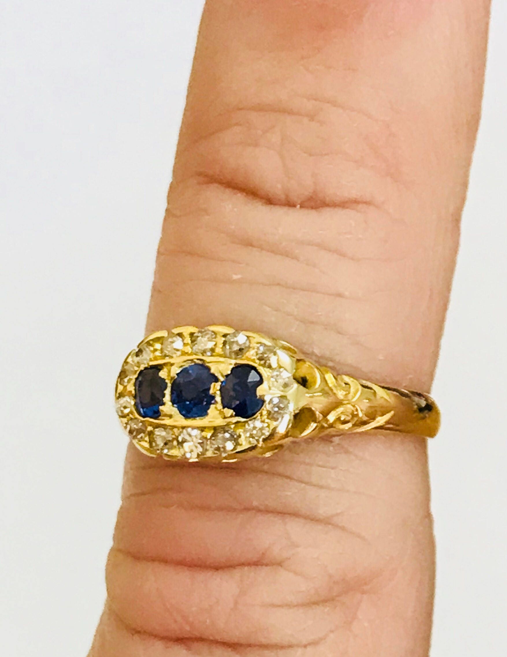 Fabulous antique Victorian 18ct gold Sapphire & Diamond statement ring Birmingham 1851