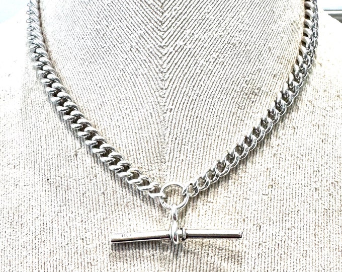 Superb 16 inch Antique Sterling Silver Albert necklace with t-bar - Birmingham 1918