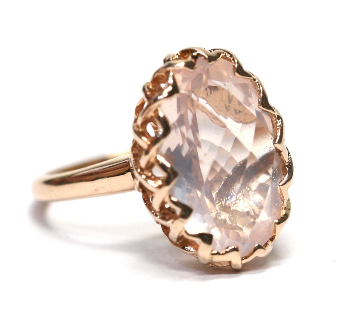 Superb vintage 9ct rose gold Rose Quartz statement ring fully