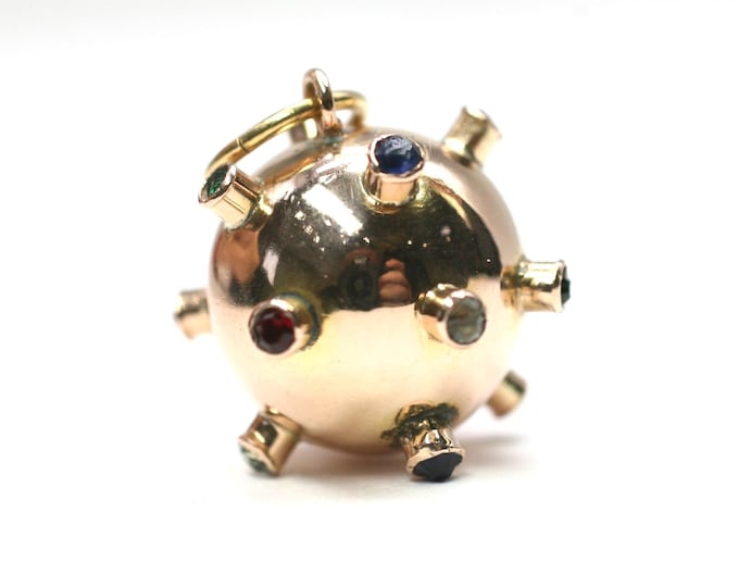 Superb vintage 18ct gold multi gem Sputnik pendant / charm