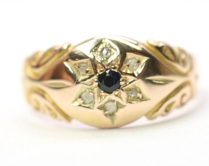 Edwardian 15ct gold Sapphire and Diamond ring - Chester 1906 - size G or US 3.5