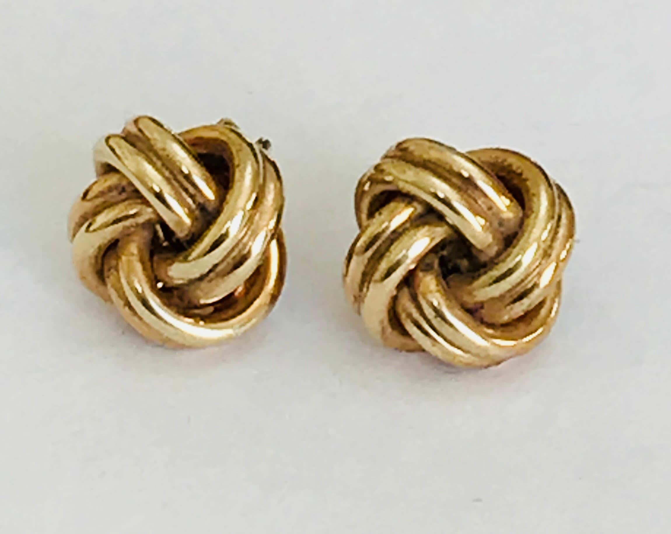 Stunning vintage 9ct yellow gold knot stud earrings - hallmarked