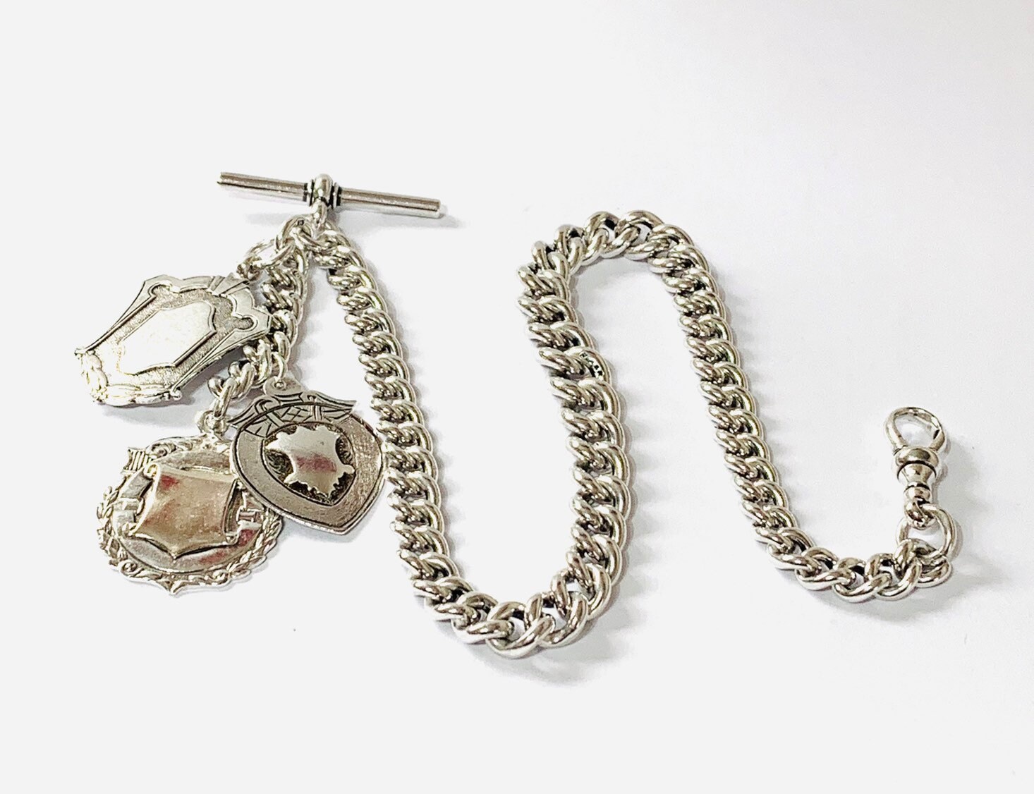 Superb heavy antique Victorian sterling silver graduated Albert pocket