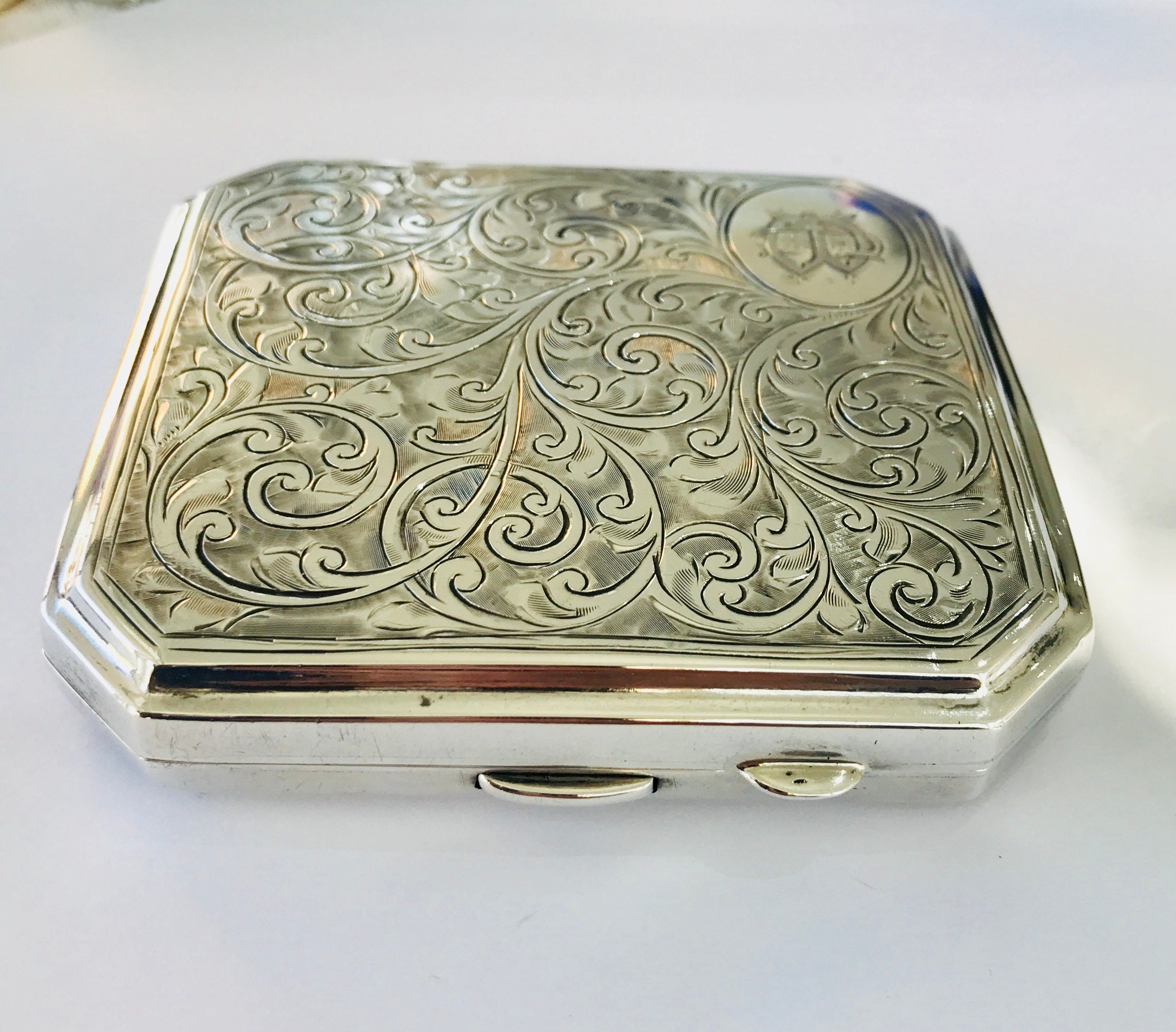 Beautifully engraved antique sterling silver cigarette case