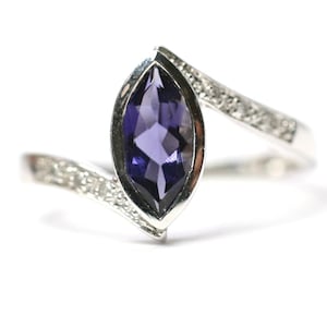 Vintage 9ct White Gold Tanzanite Diamond Ring - Size P / US 7 1/2