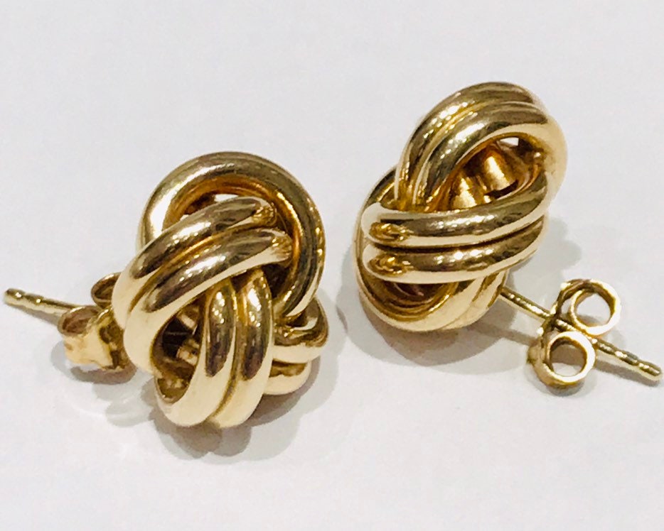 Stunning vintage 9ct yellow gold large knot stud earrings fully