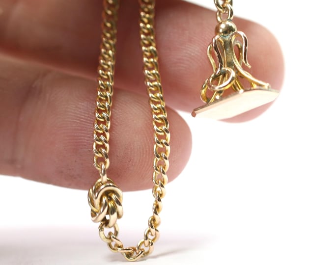 Antique 7 1/2 inch 9ct gold bracelet with fob seal - stamped 9C - 7.2gms