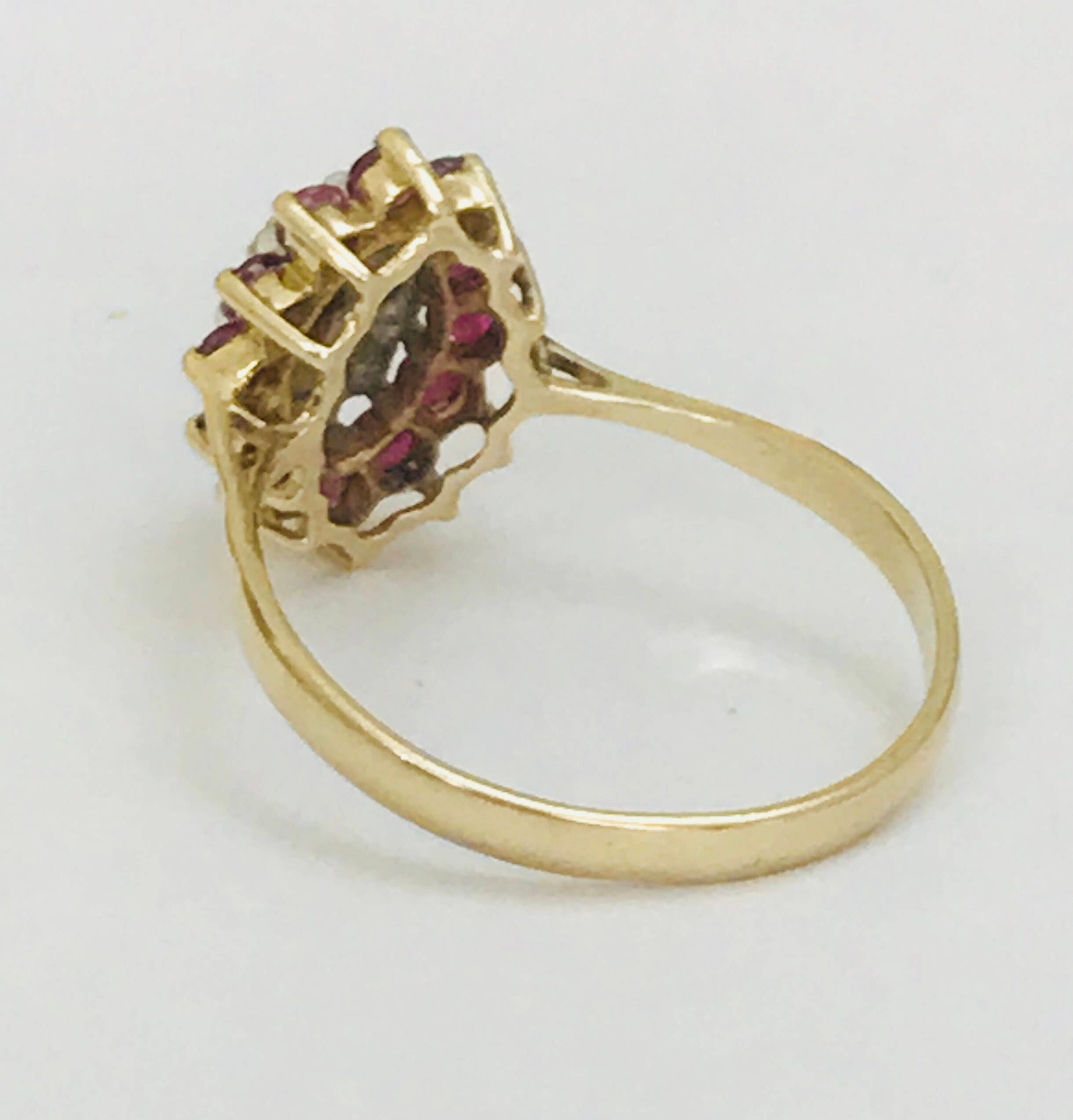 Stunning large size vintage 9ct gold Ruby and Diamond cluster ring ...