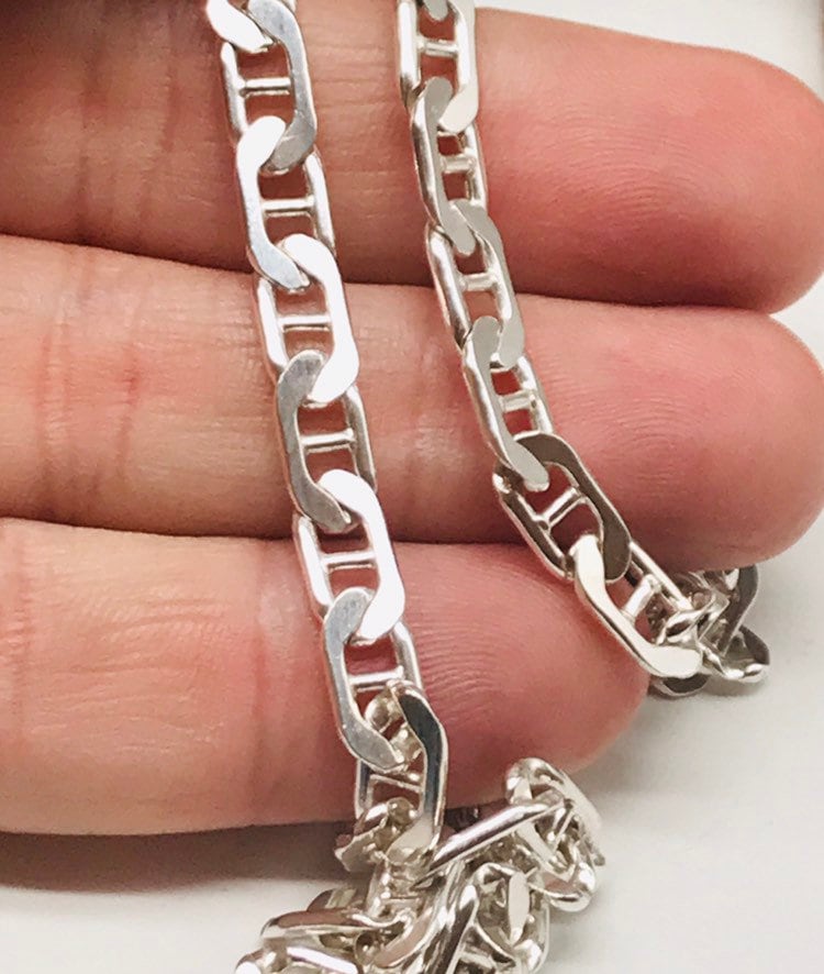 Stunning vintage sterling silver 20 inch Anchor link chain fully