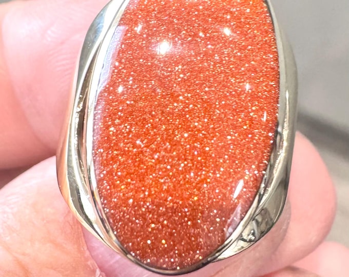 Vintage 9ct gold Goldstone modernist ring - Sheffield 2000 - size T or US 9 1/2