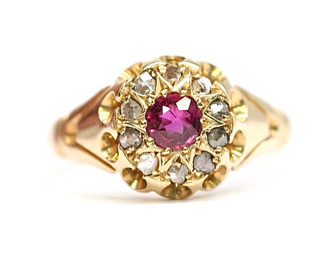 Superb antique Edwardian 18ct gold Ruby & Diamond ring - Chester 1907 - size L 1/2 or 5 3/4