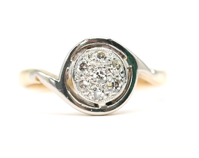 Superb sparkling antique 18ct gold & Platinum Diamond cluster ring - fully stamped - size M 1/2 or 6 1/4