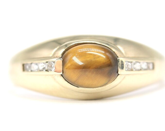 Superb vintage 9ct gold Tigers Eye signet ring - fully hallmarked - size T or US 9.5