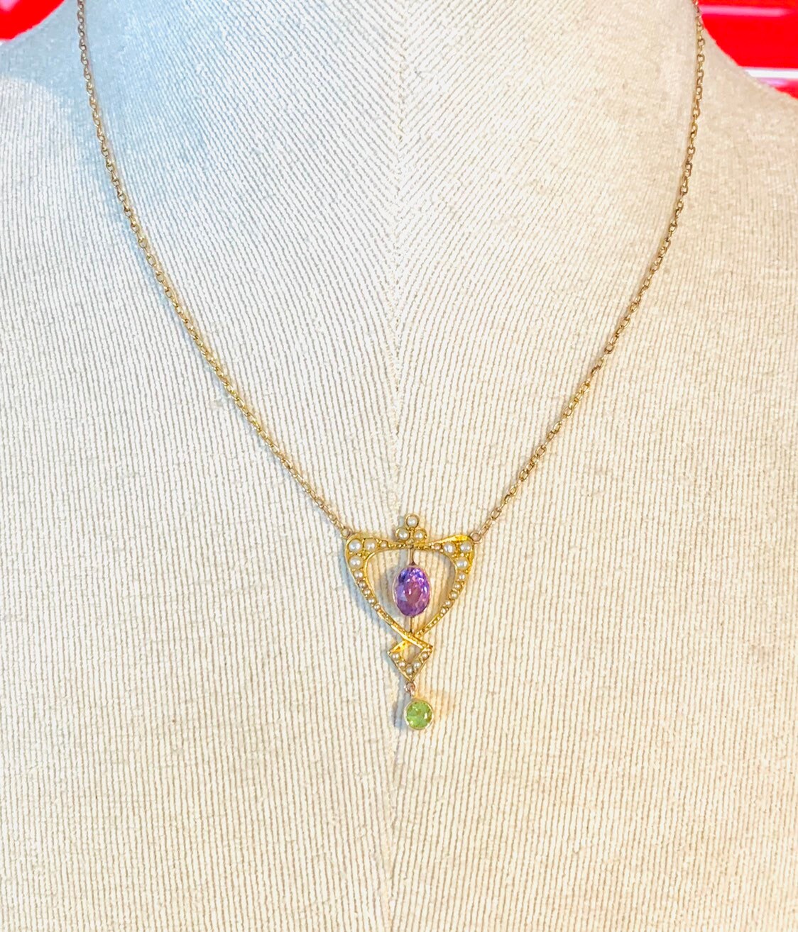 Fabulous antique Edwardian 9ct gold Suffragette Lavalier pendant with ...