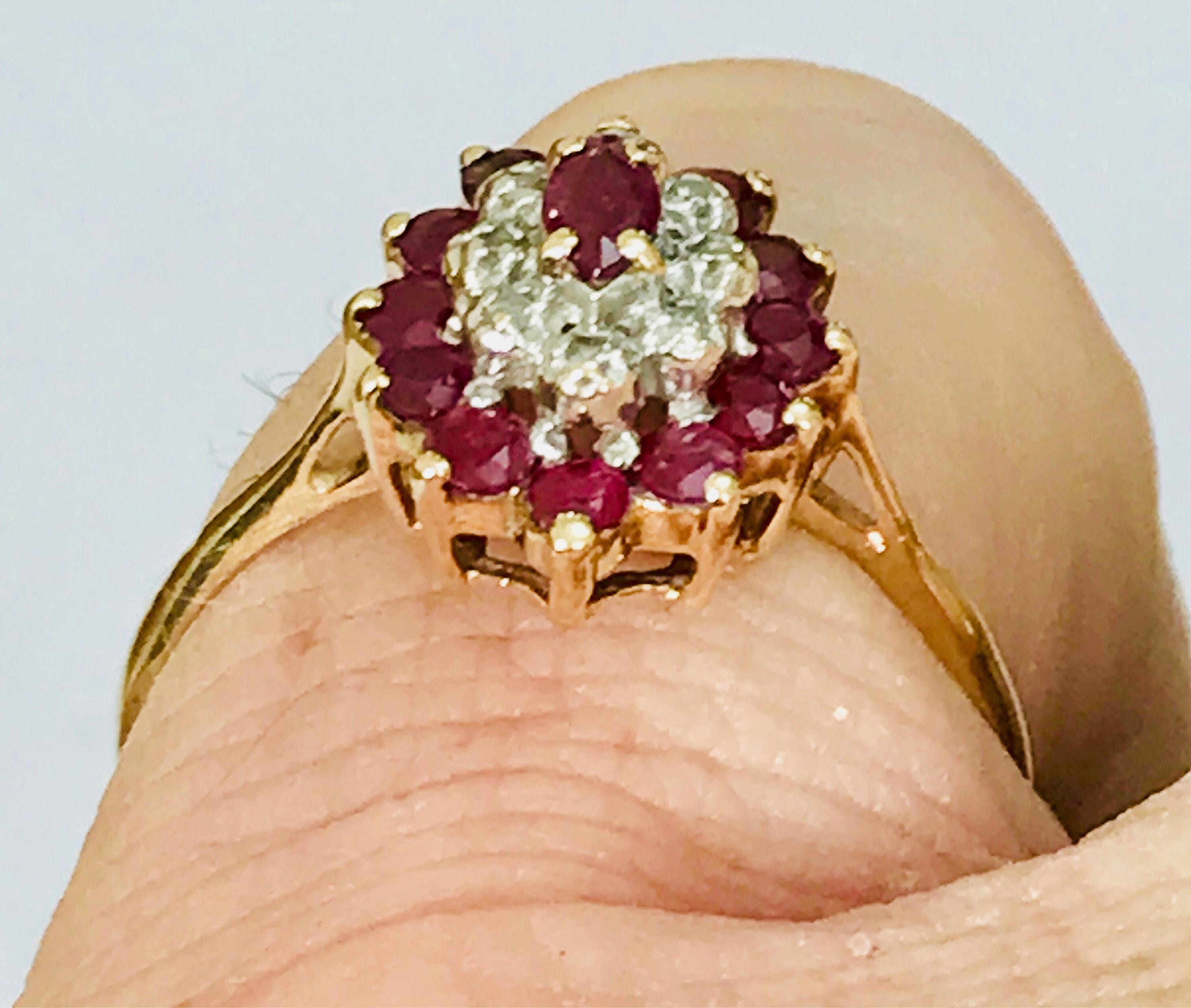 Stunning large size vintage 9ct gold Ruby and Diamond cluster ring