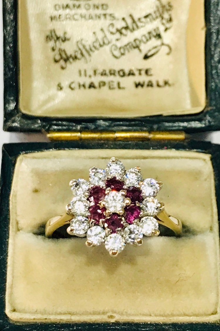 9ct Gold Cubic Zirconia & Ruby Oval Custer Dress Ring main image 1