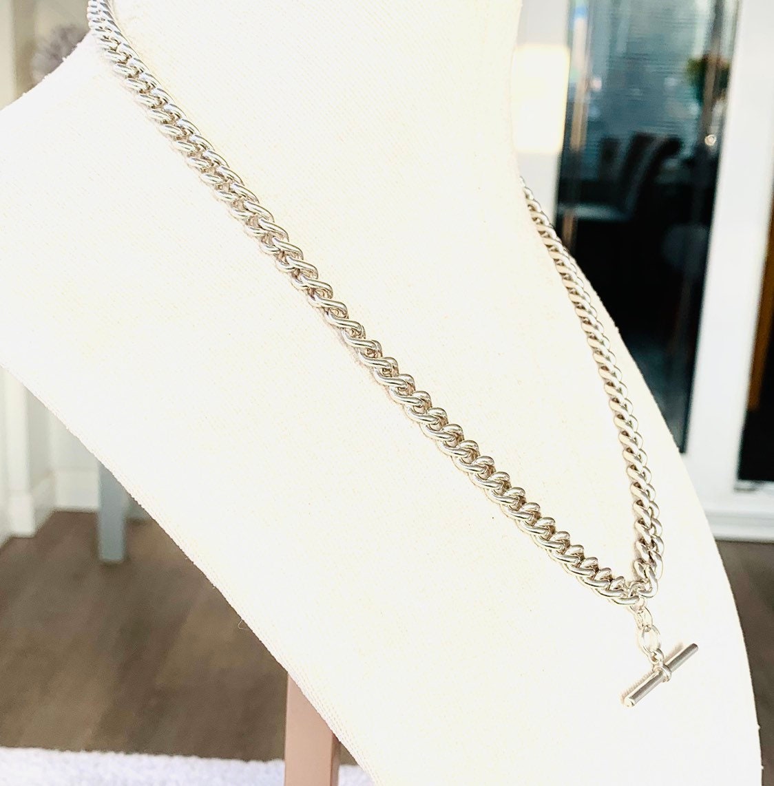Superb heavy Edwardian 21 inch sterling silver Albert chain necklace