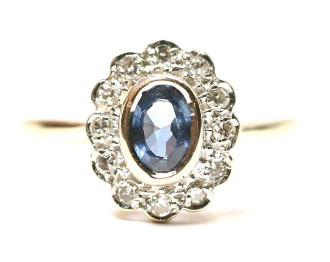 9ct gold Sapphire and Diamond ring - Birmingham 1998 - size M or US 6