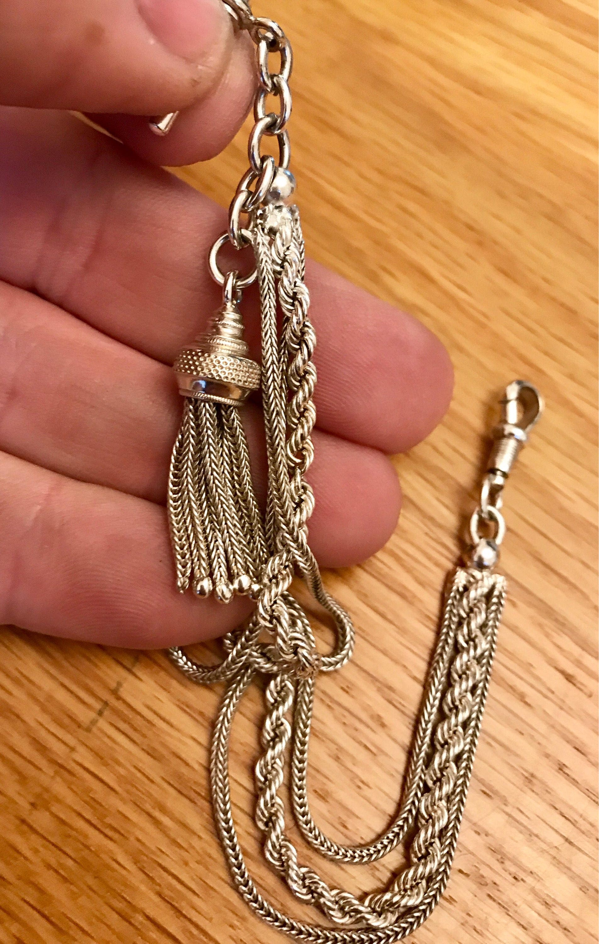 Superb antique Sterling silver ladies Albertina or pocket watch chain