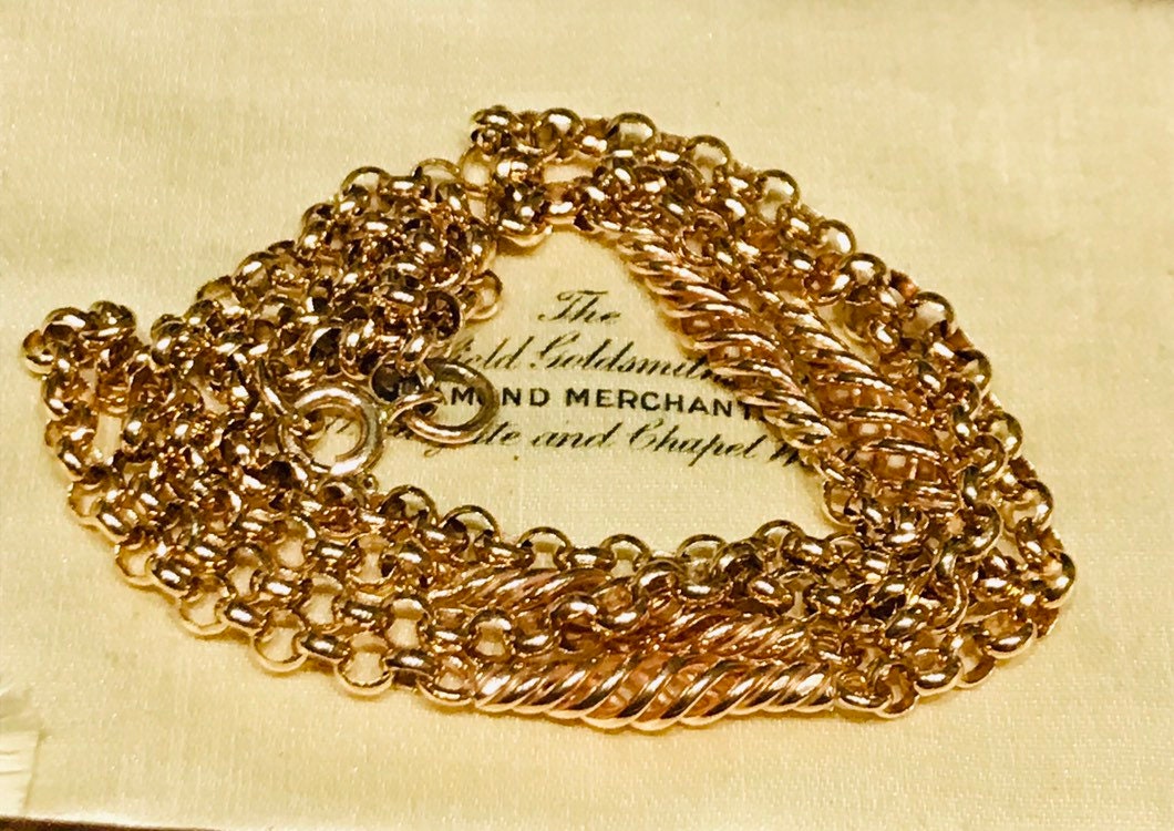 Stunning vintage 9ct rose gold 22 inch belcher chain with twisted