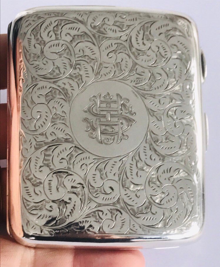 Stunning antique ornately engraved Sterling Silver cigarette case