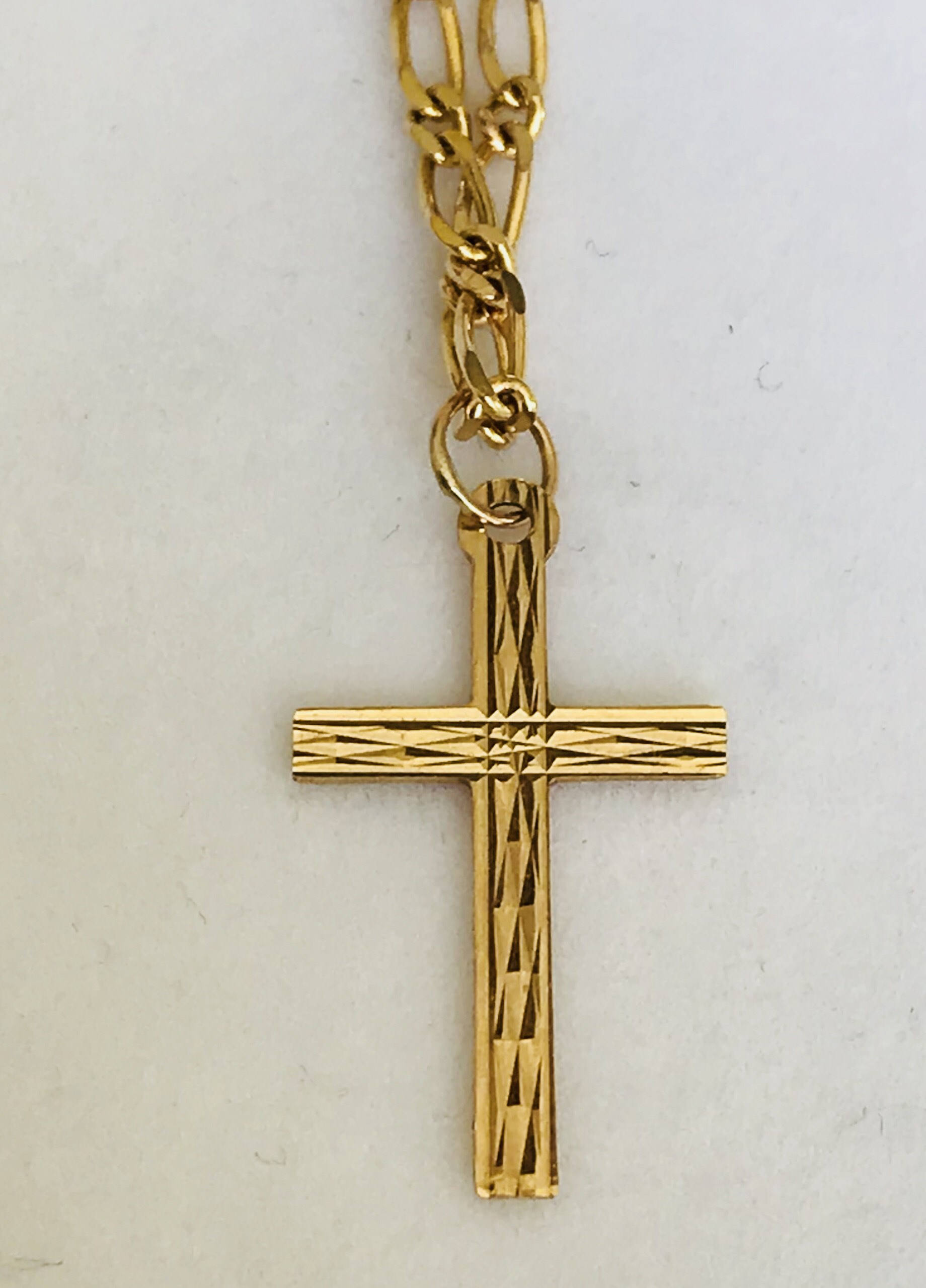 Stunning vintage 9ct yellow gold cross and chain - fully hallmarked