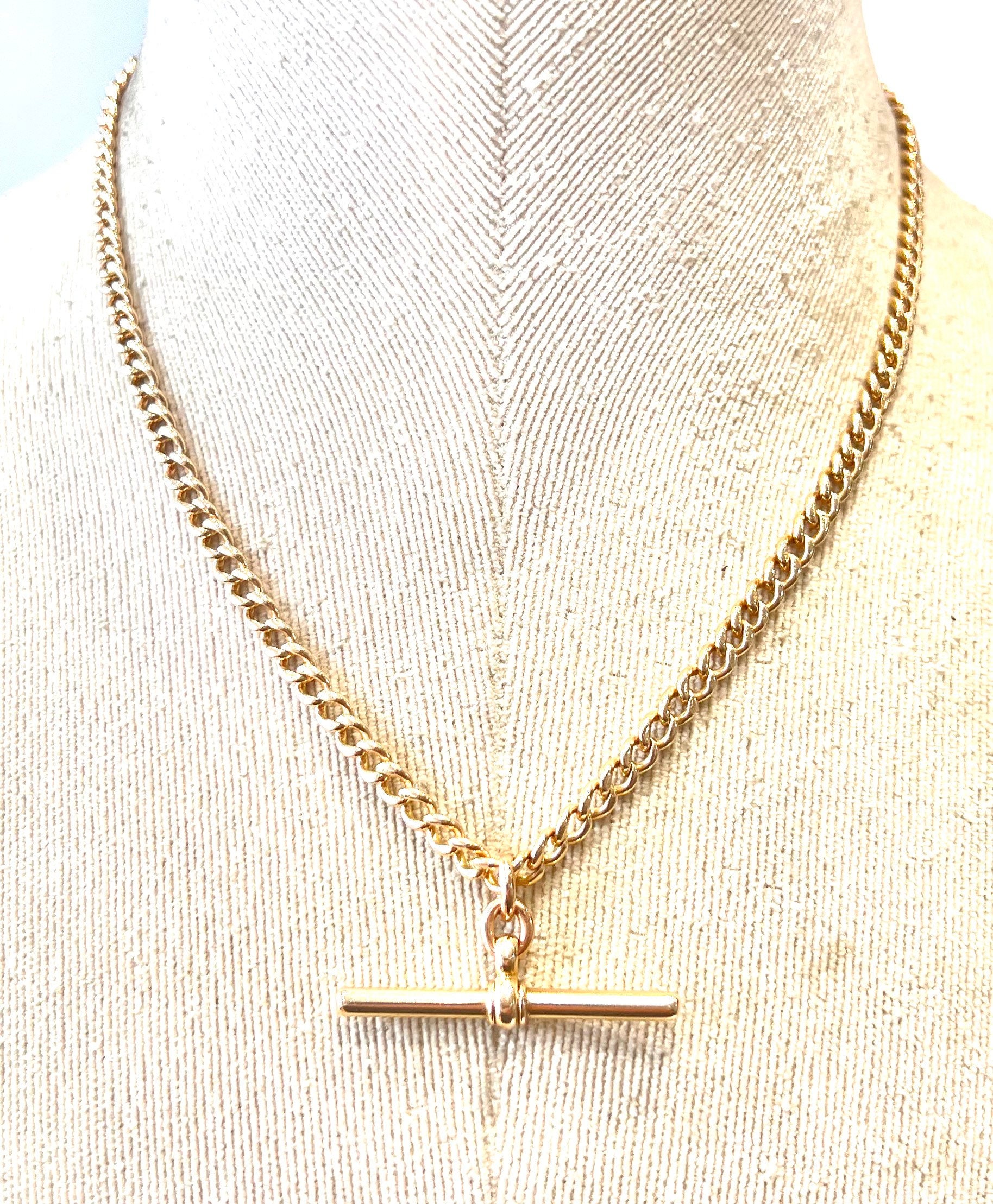 Superb antique 9ct gold 17 1 2 inch Albert chain necklace with floating t bar pendant fully hallmarked 27gms