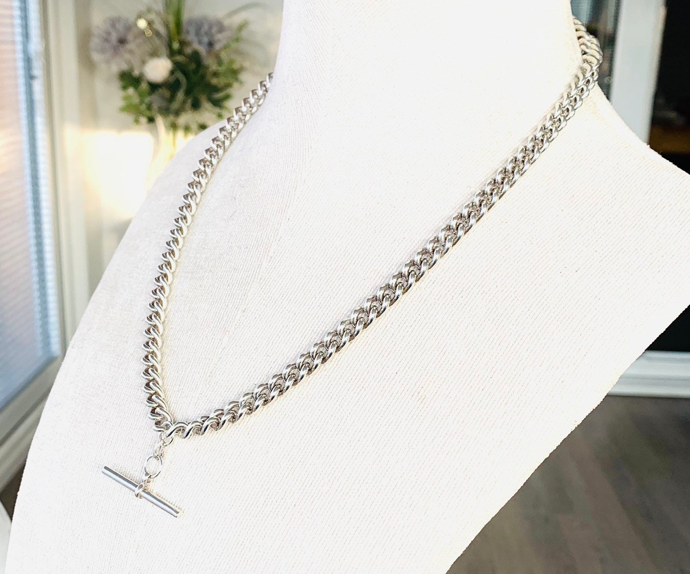 Superb heavy Edwardian 21 inch sterling silver Albert chain necklace
