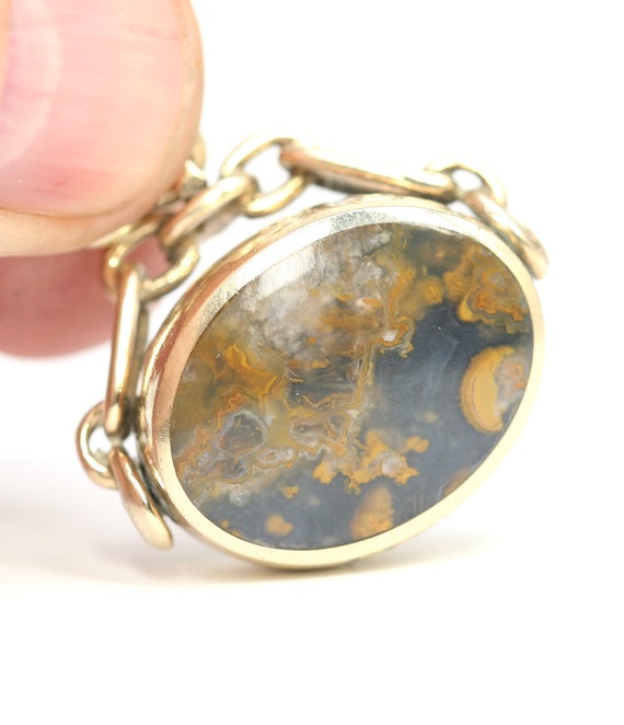David Scott Walker UK　ヴィンテ　ブレスレット925 David Scott Walker - Vintage 9ct Gold Onyx & Agate Fob Pendant
