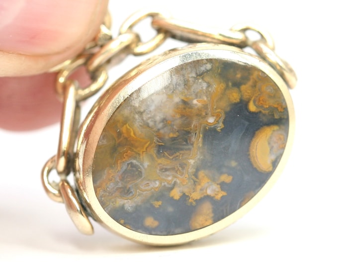 David Scott Walker - vintage 9ct gold Onyx & Agate fob pendant - Sheffield 1979 - 10gms