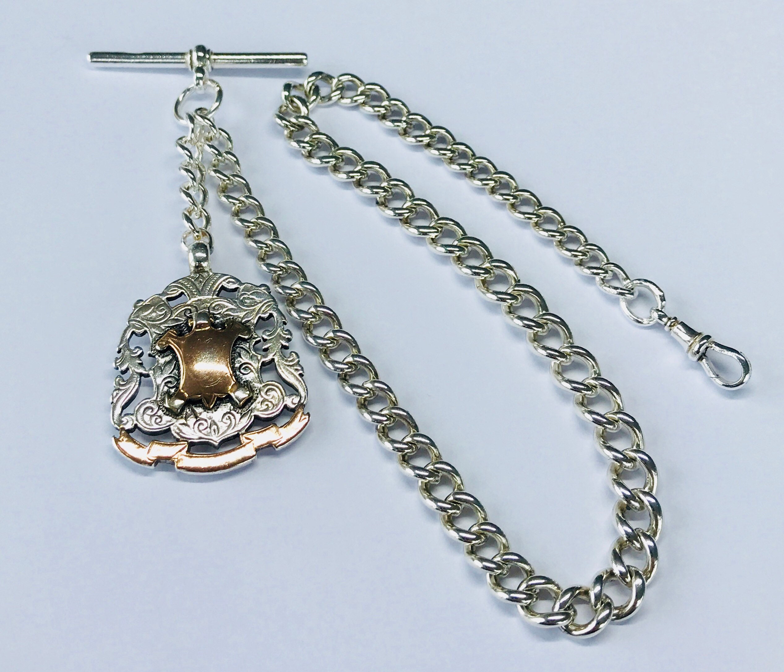 Superb antique Victorian graduated sterling silver Albert pocket watch