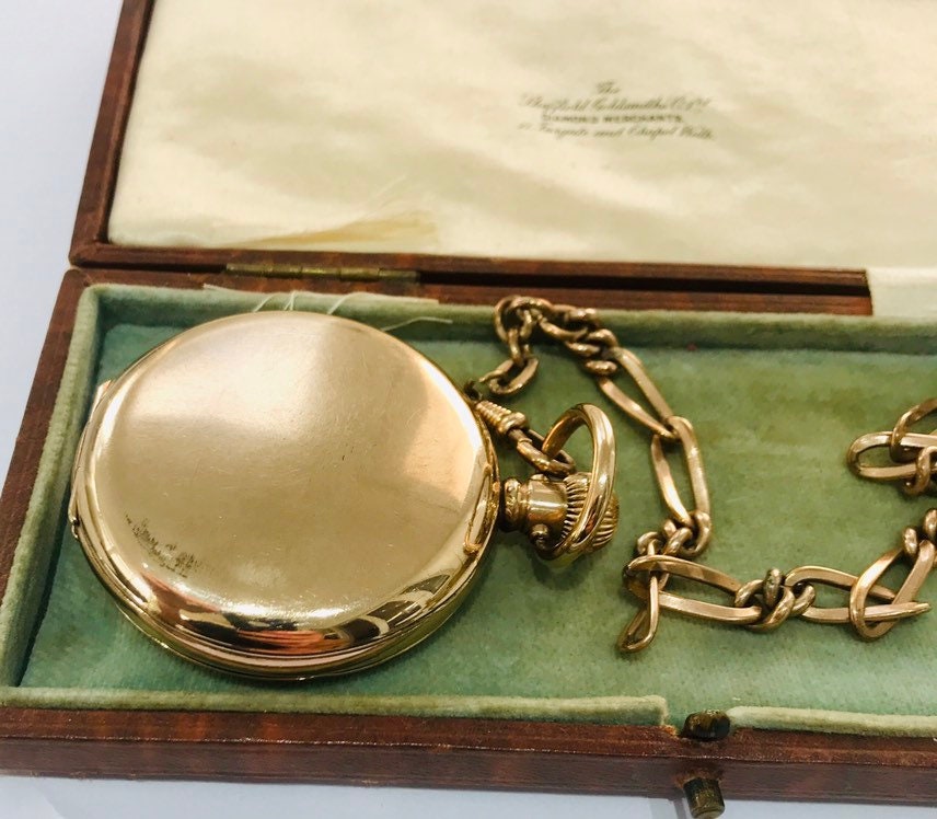 Superb antique Gold plated Half Hunter pocket watch & chain in full