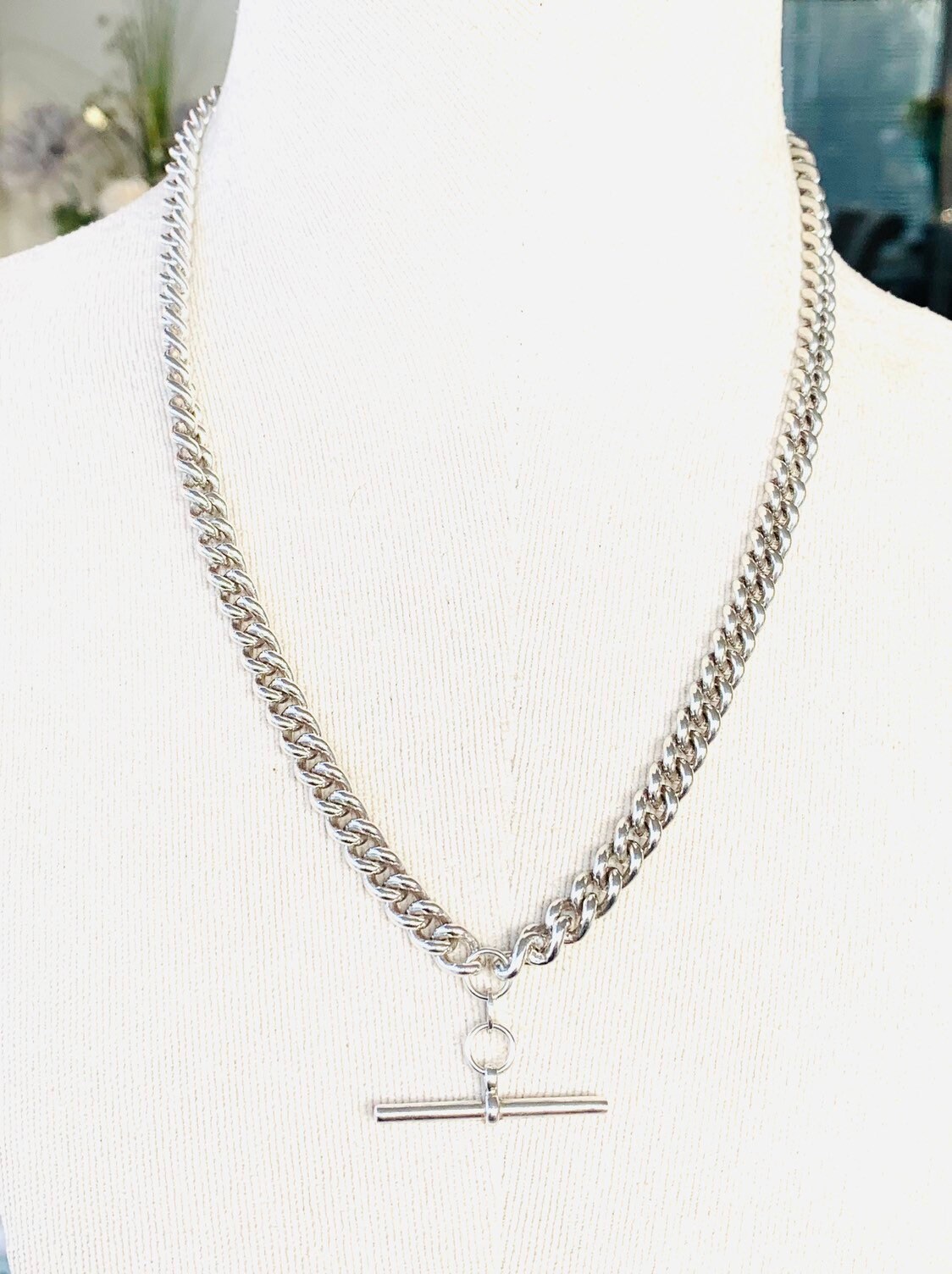 Superb heavy Edwardian 21 inch sterling silver Albert chain necklace