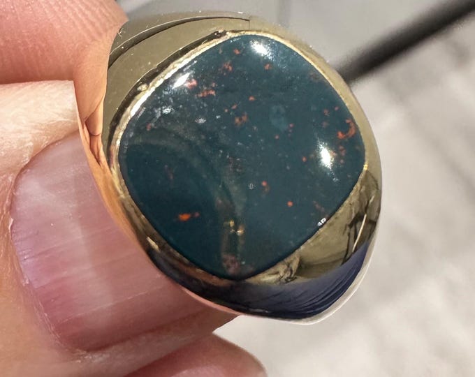 Vintage 9ct gold Bloodstone signet ring - Birmingham 1987 - size S or US 9 - 6.4gms