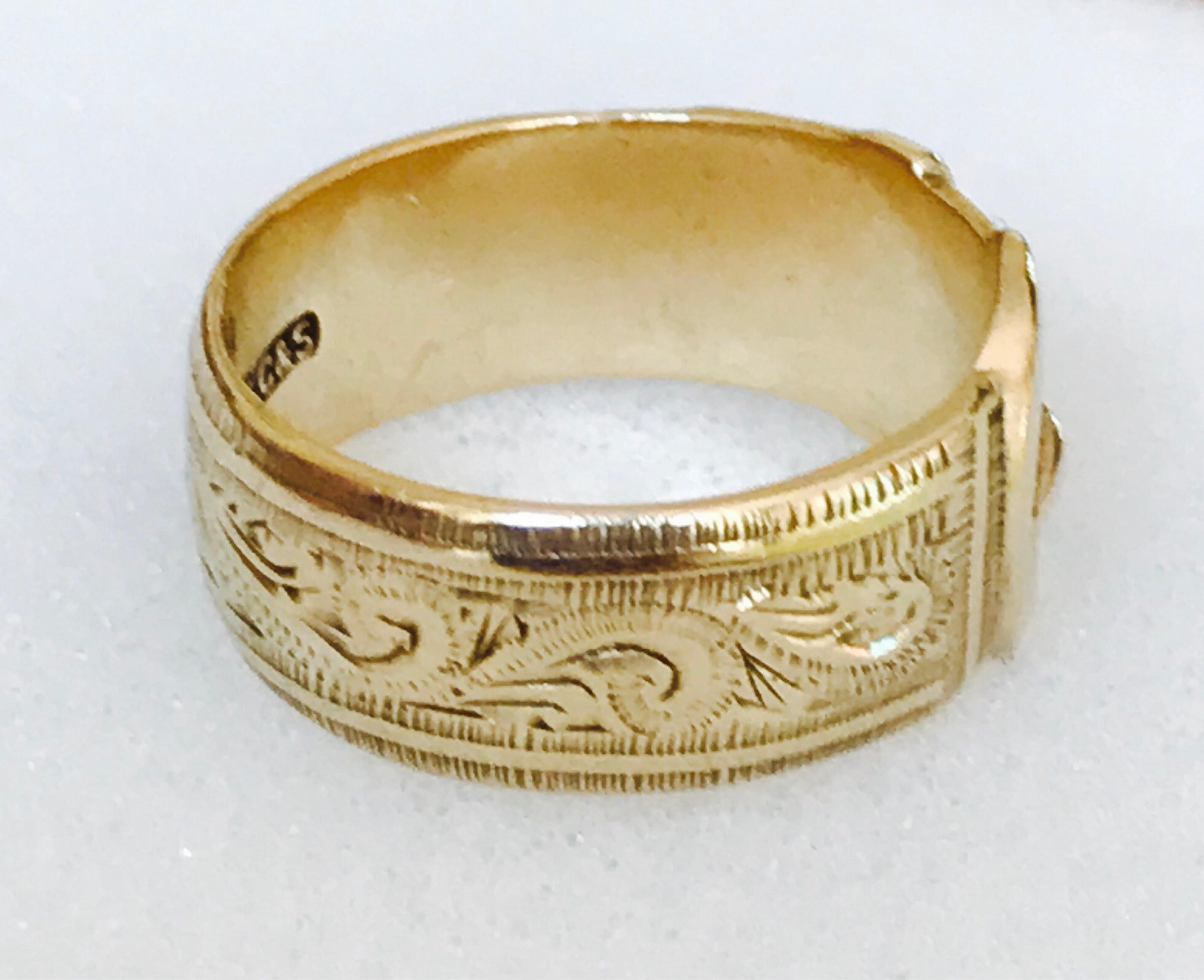 Superb heavy vintage 9ct yellow gold men's buckle ring Birmingham 1974