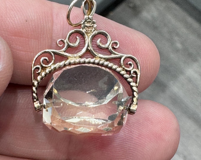 Vintage 9ct gold and Citrine spinning fob pendant - fully hallmarked - 7.2gms