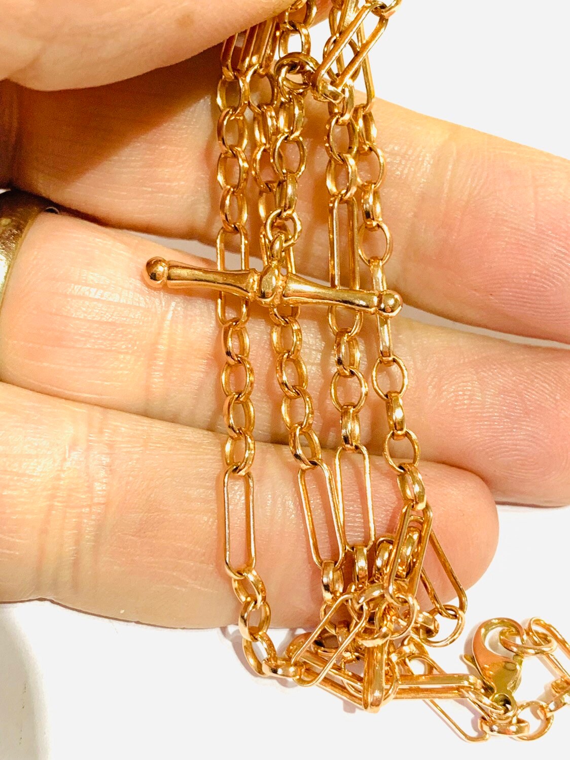 Superb vintage 9ct rose gold 21 inch t-bar necklace - hallmarked