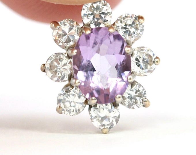 Vintage 17 inch 9ct gold Amethyst and CZ pendant necklace - fully hallmarked